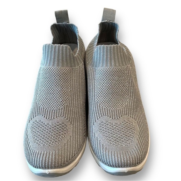 Lurex Textured Knit Slip On Wedge Sneakers - Gray - Picture 5 of 6